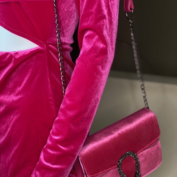 Fuchsia Velvet Cut Out Mini Dress - Picture 8 of 8